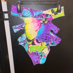 Iheartraves vibrant butterfly high waisted strappy bottoms booty shorts